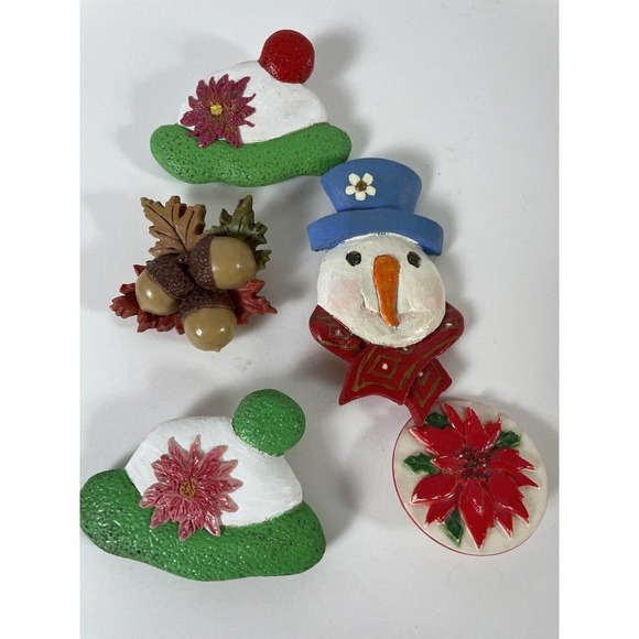 Unbranded Jewelry - Christmas Brooches Lot Snowman Home Spun Sweater Pins Vintage 1980’s